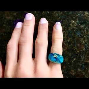Teal & Gold Handcrafted Resin Ring! / 5/6 NEW!!
